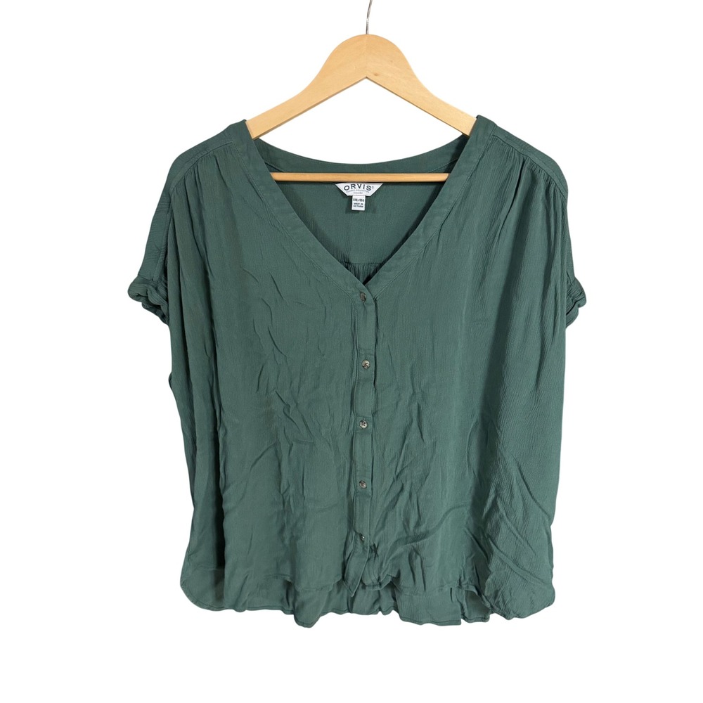 Orvis Womens XXL Button Down Crepe Top Lot 3 Black Green Blue Short Sleeve - Picture 2 of 7